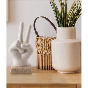 Peace Sign Hand sculpture Figurine White Ceramic Tabletop Boho Eclectic Decor